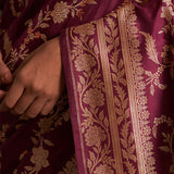 'Jaal Manjari' Wine Kadhua Benarasi Handloom Sari