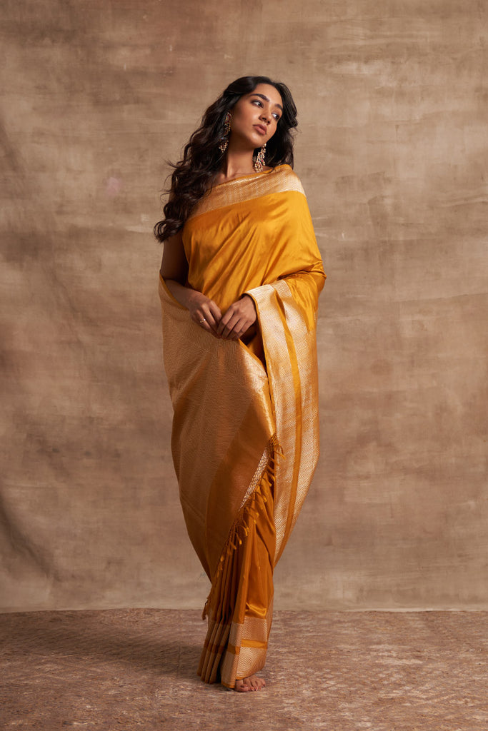 'Kesar Kumari' Peeli Kadhua Zari Pure Silk Benarasi Handloom Sari