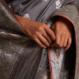 'Phool Chatai' Slaty Kadhua Benarasi Handloom Sari