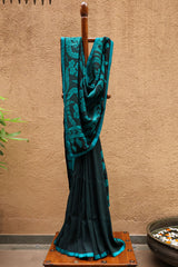 Firozi Pure Raw Silk Kalamkari Handloom Sari