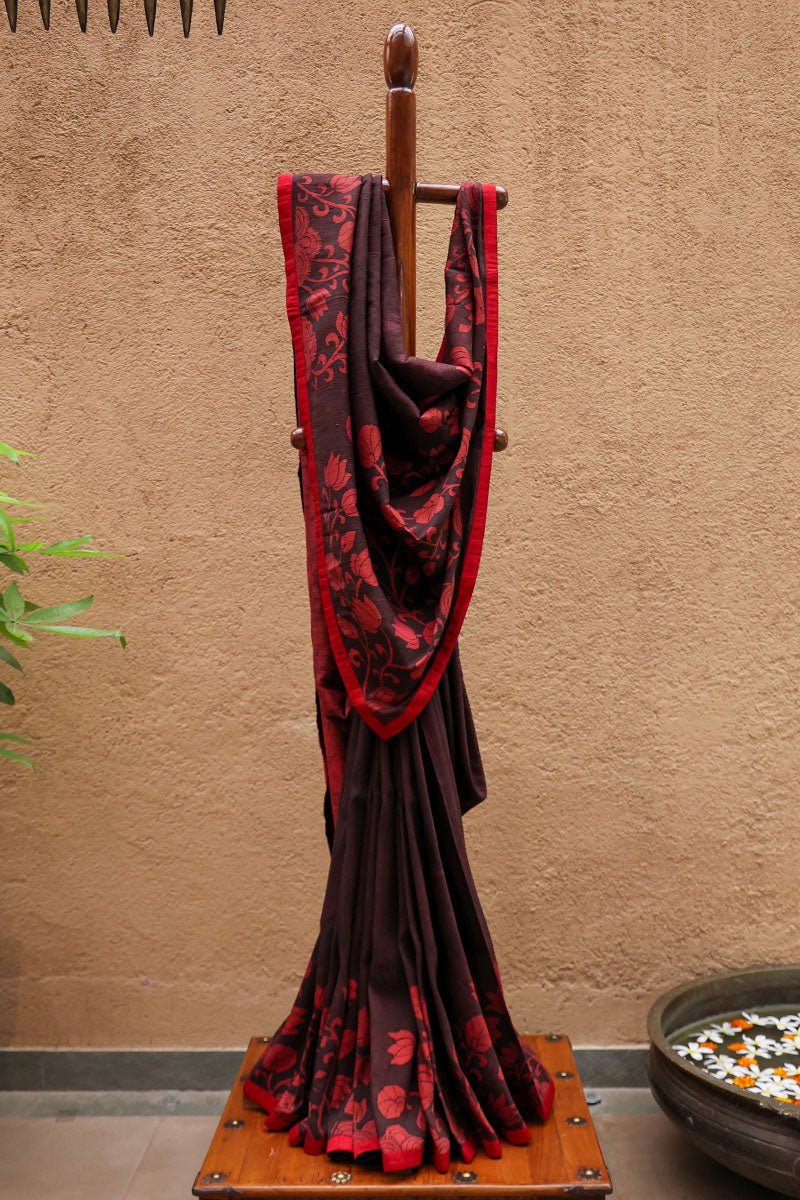 Katthai Pure Raw Silk Kalamkari Handloom Sari