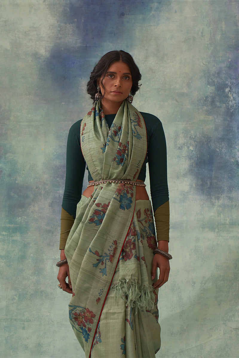 'Rasmanjari' Kalamkari Pure Tussar Silk Sari