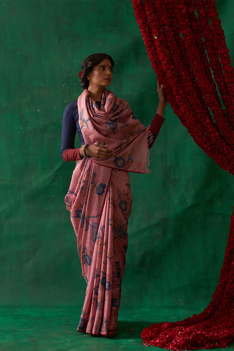 Nayika' Kalamkari Pure Tussar Silk Sari