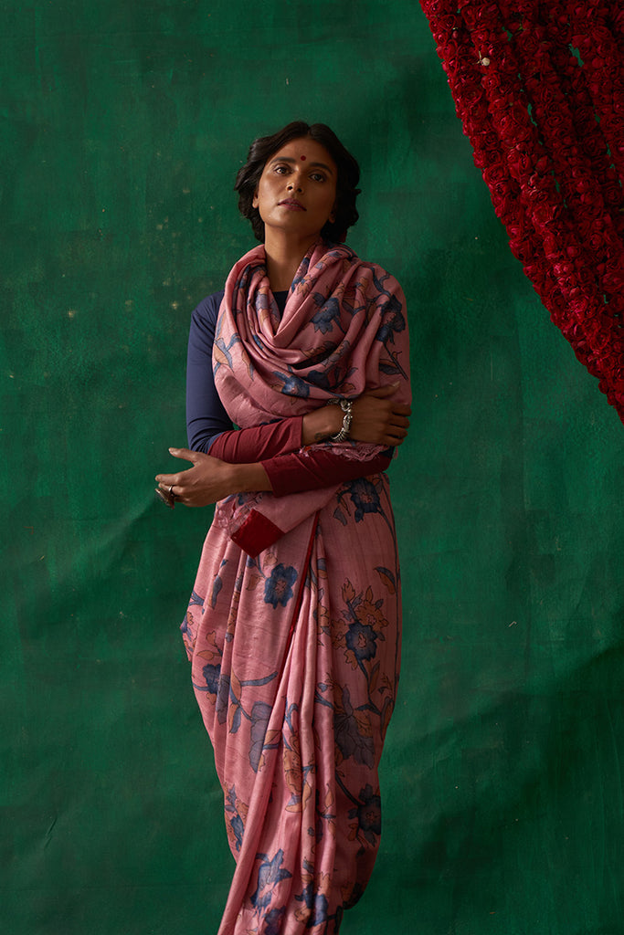Nayika' Kalamkari Pure Tussar Silk Sari