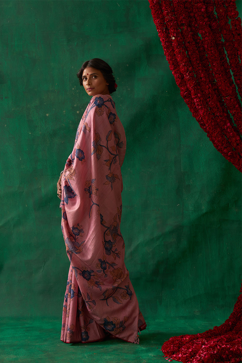 Nayika' Kalamkari Pure Tussar Silk Sari