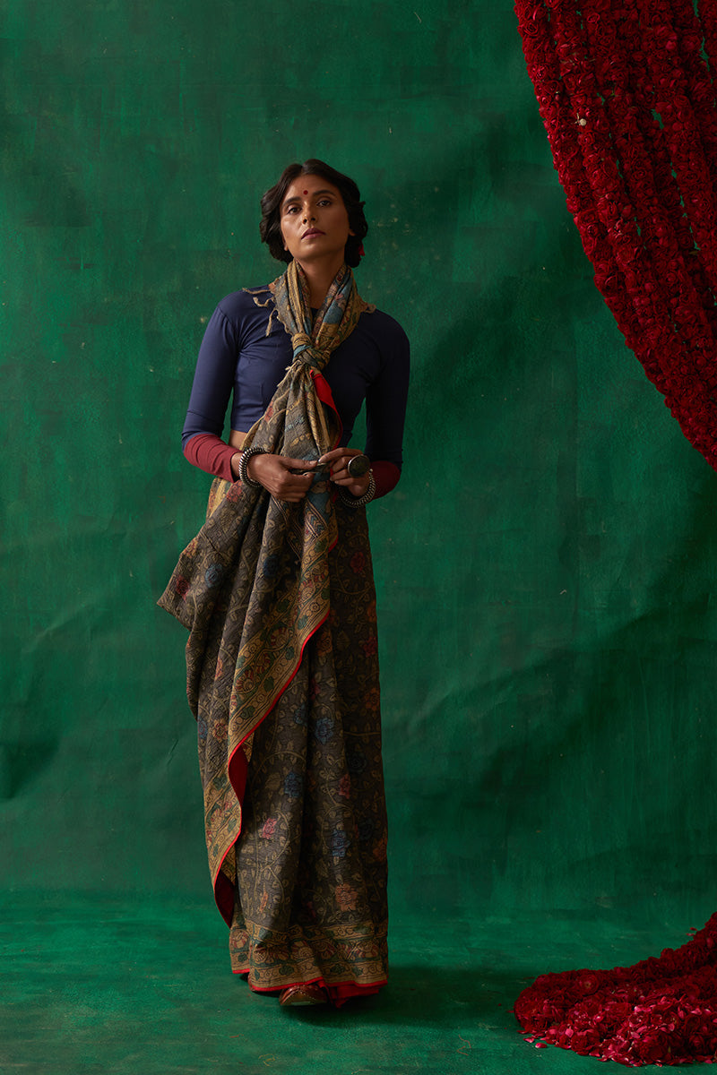 Rasika' Kalamkari Pure Tussar Silk Sari