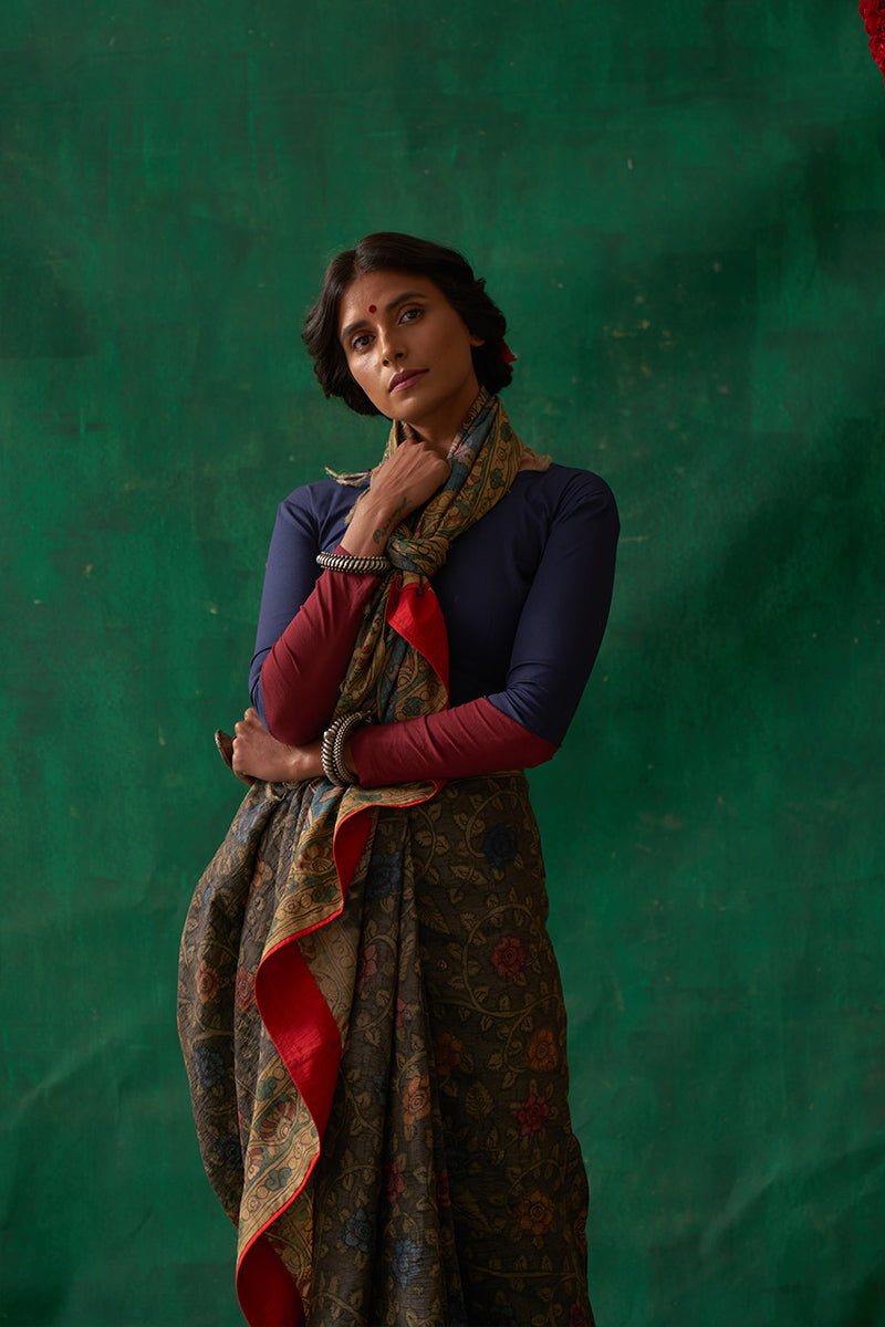 Rasika' Kalamkari Pure Tussar Silk Sari