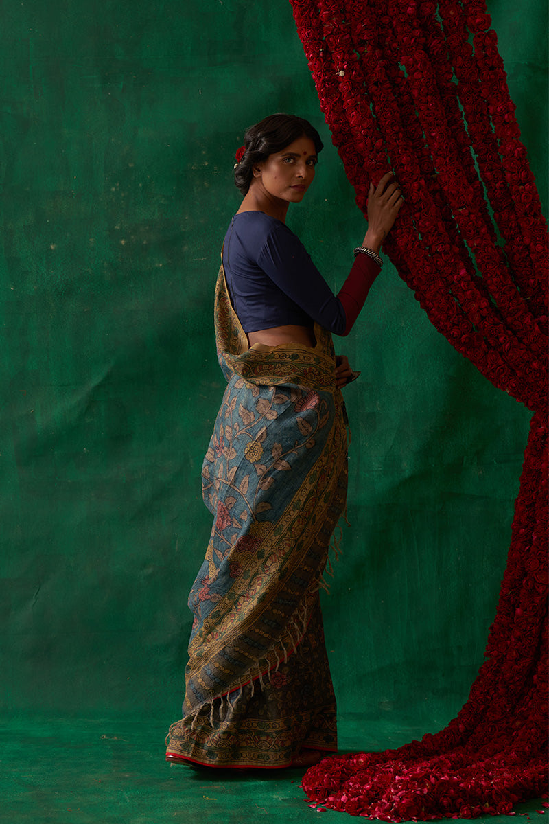 Rasika' Kalamkari Pure Tussar Silk Sari
