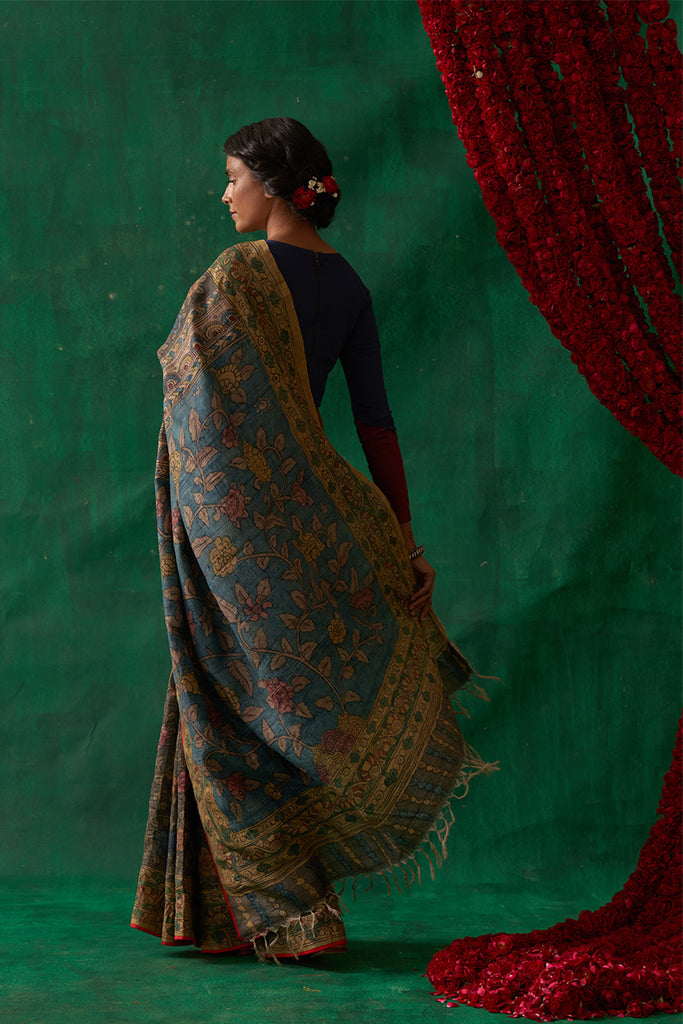 Rasika' Kalamkari Pure Tussar Silk Sari