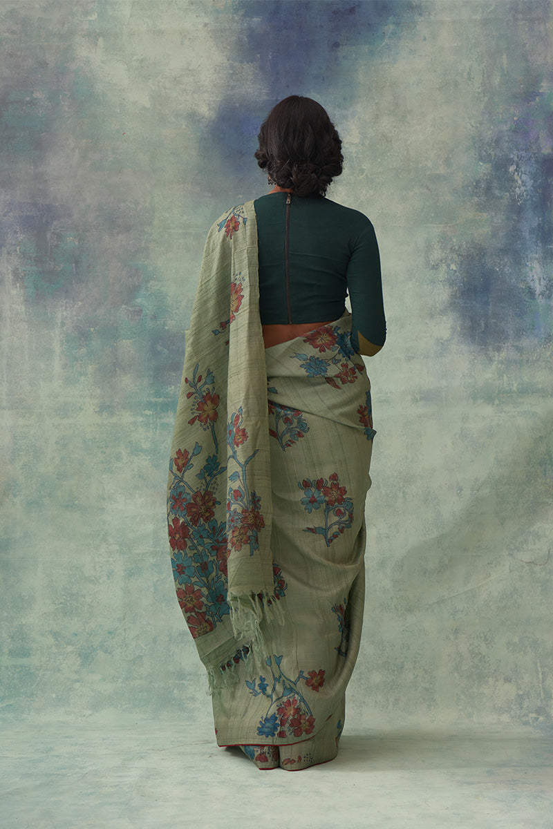 'Rasmanjari' Kalamkari Pure Tussar Silk Sari