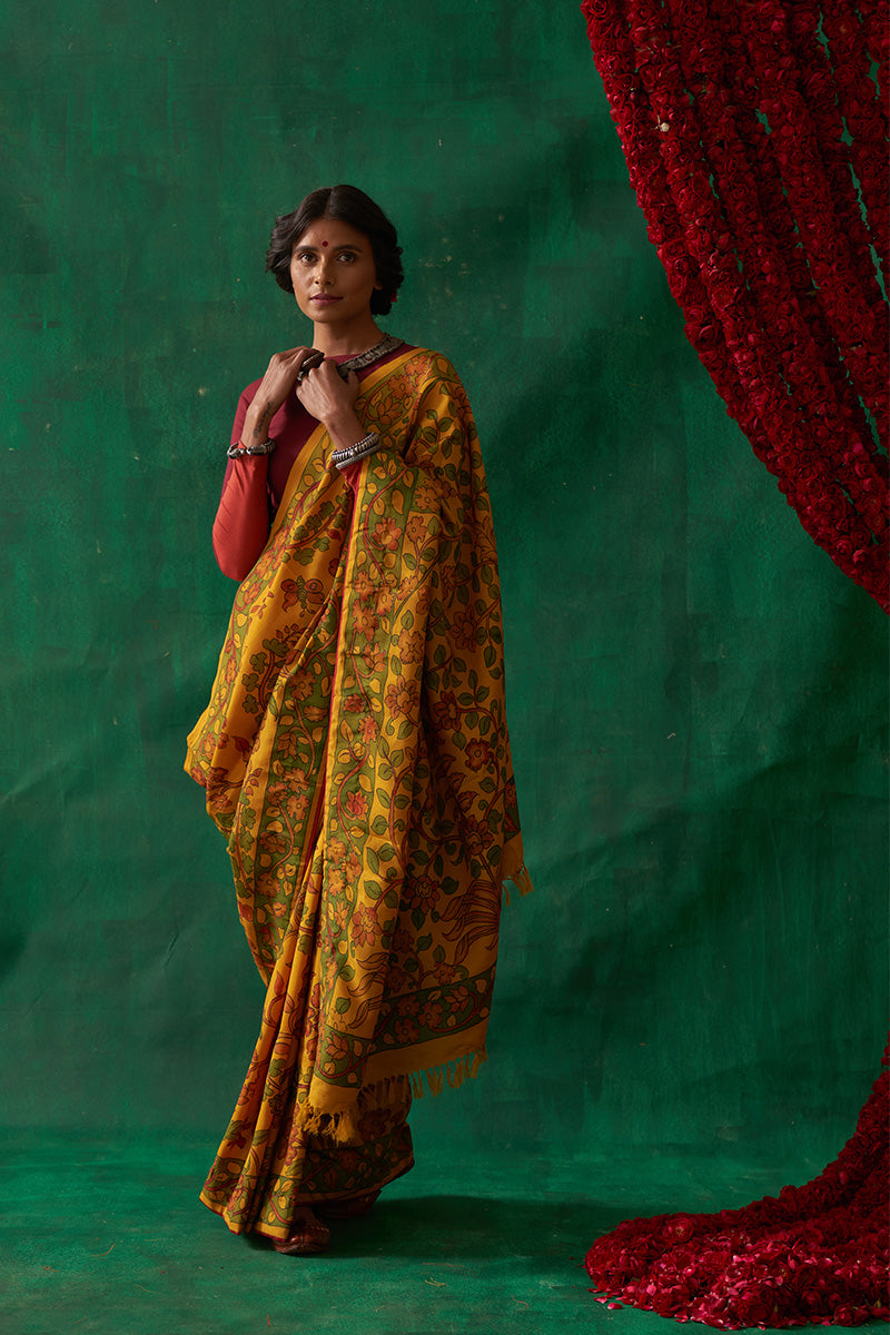 Bahuli' Kalamkari Pure Kanjivaram Silk Sari
