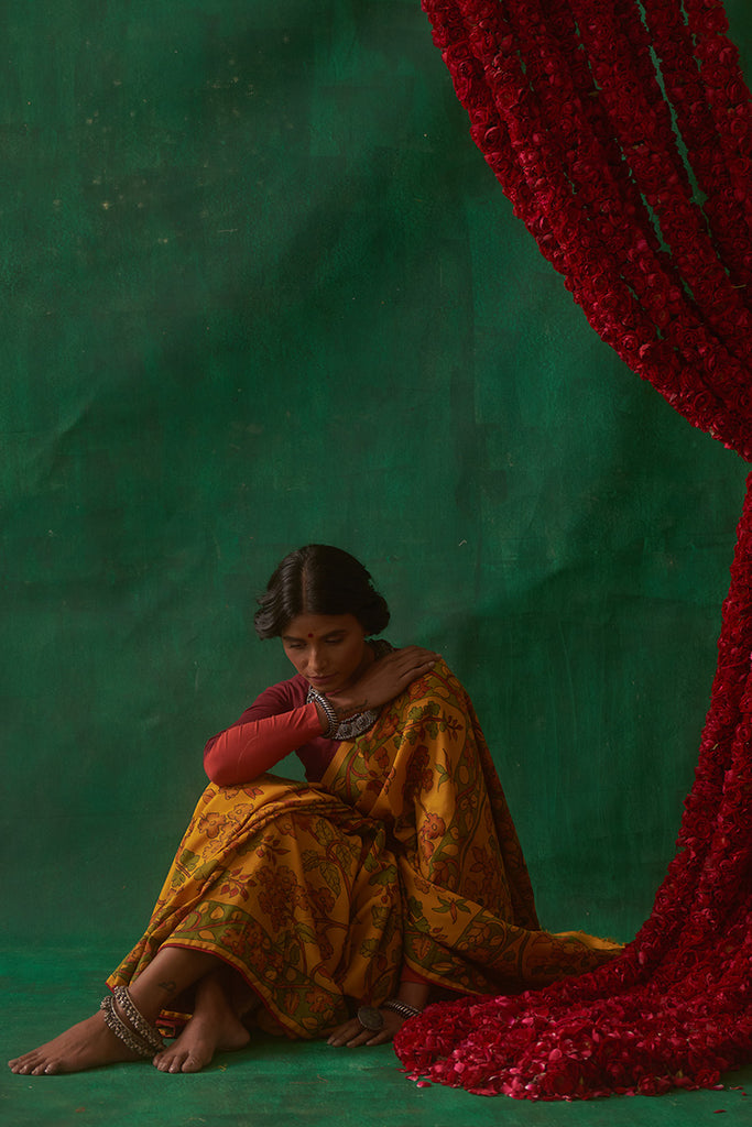 Bahuli' Kalamkari Pure Kanjivaram Silk Sari