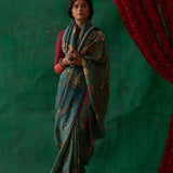 Raagmala' Kalamkari Pure Kanjivaram Silk Sari
