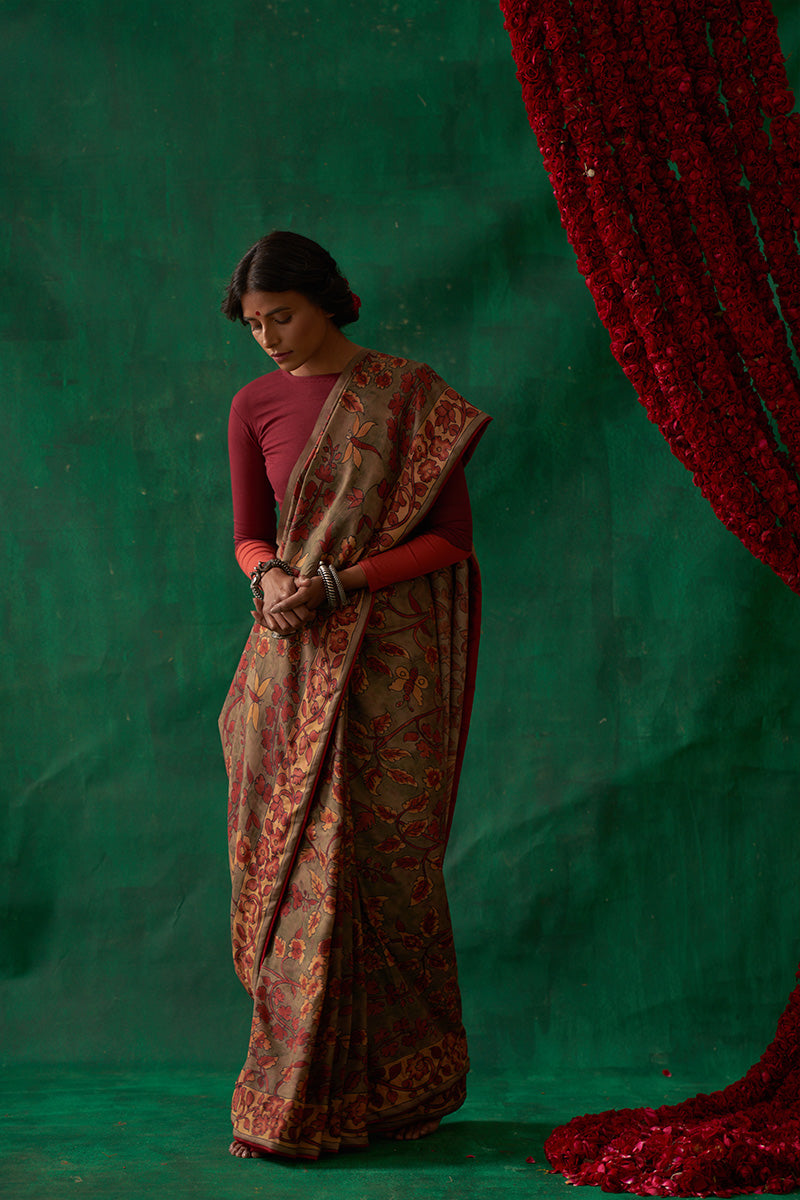 Radha' Kalamkari Pure Kanjivaram Silk Sari