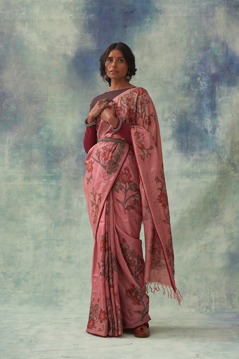 'Garvita' Kalamkari Pure Tussar Silk Sari