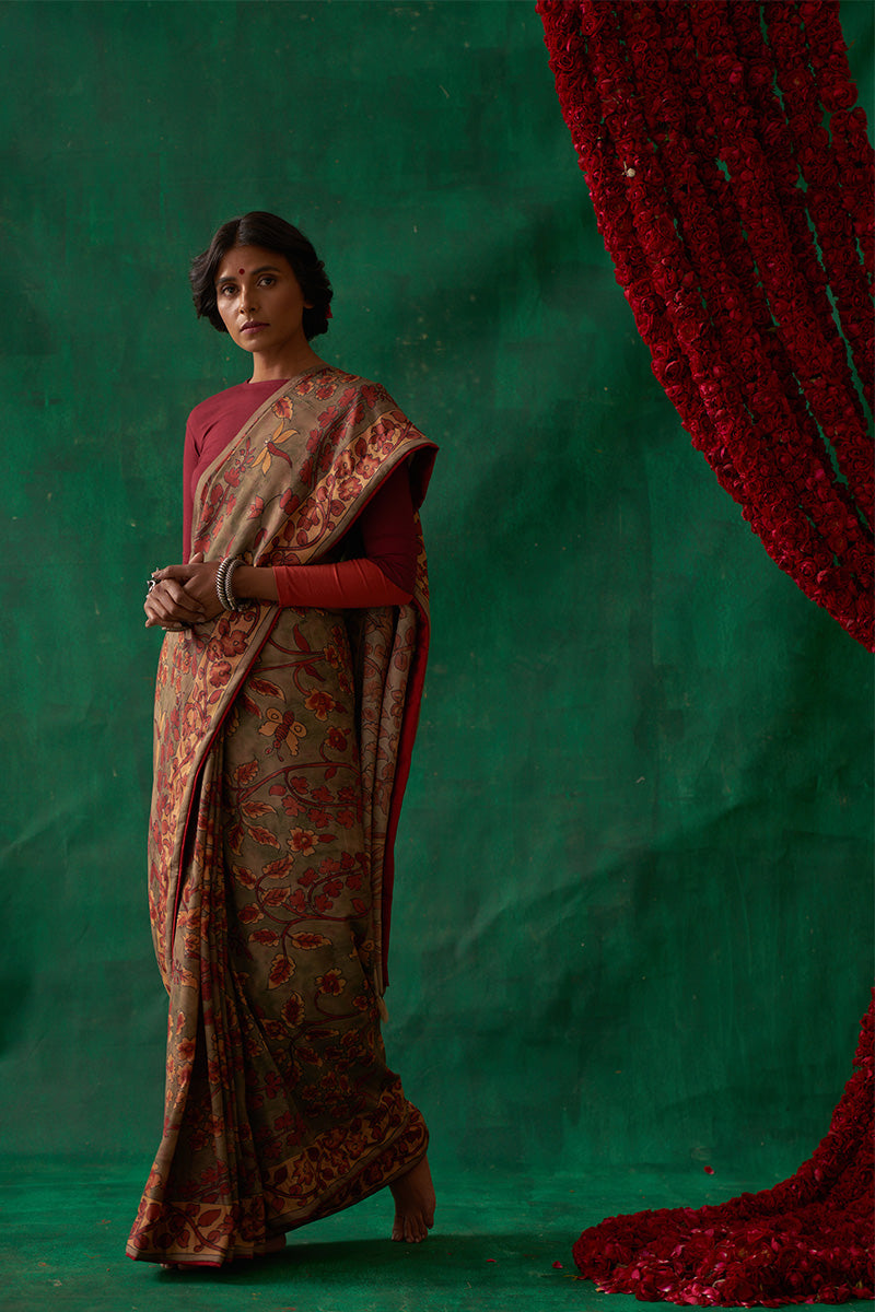 Radha' Kalamkari Pure Kanjivaram Silk Sari