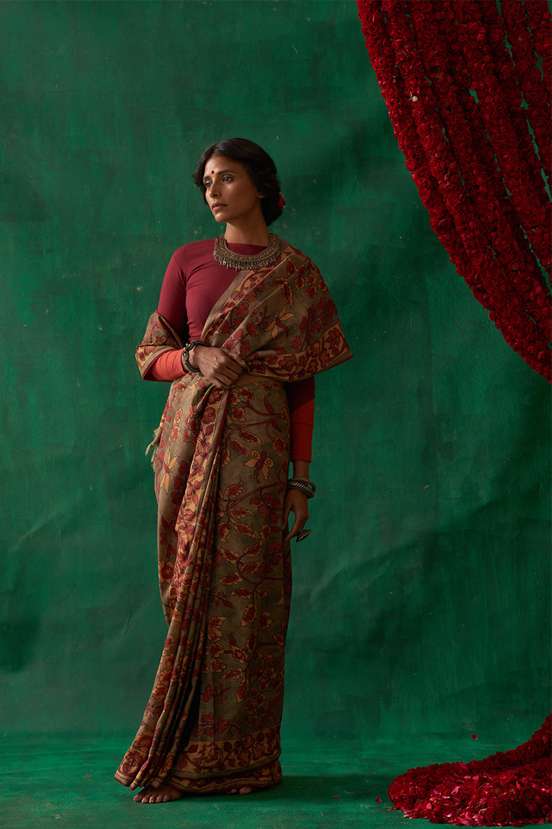 Radha' Kalamkari Pure Kanjivaram Silk Sari