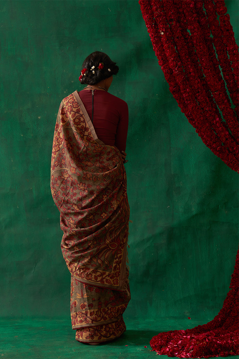 Radha' Kalamkari Pure Kanjivaram Silk Sari