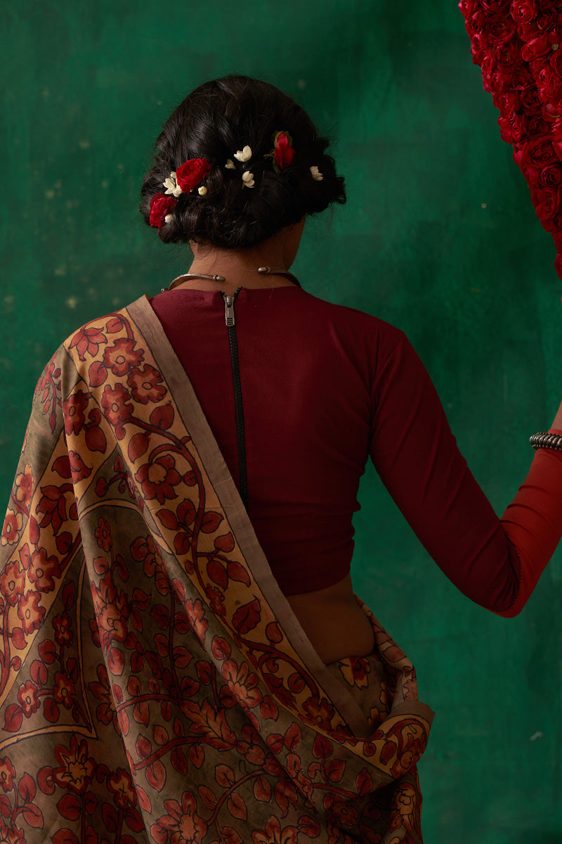 Radha' Kalamkari Pure Kanjivaram Silk Sari