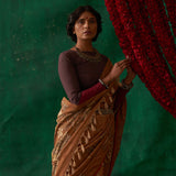 Mukhari' Kalamkari Pure Banarasi Silk Sari