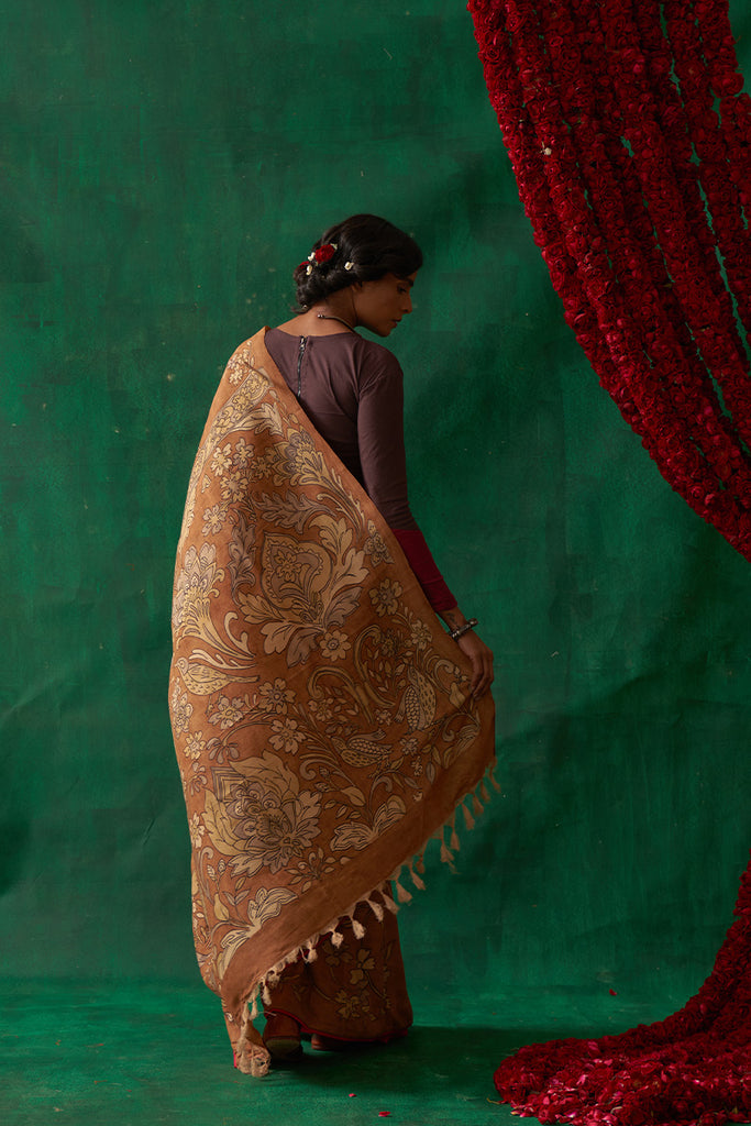Mukhari' Kalamkari Pure Banarasi Silk Sari