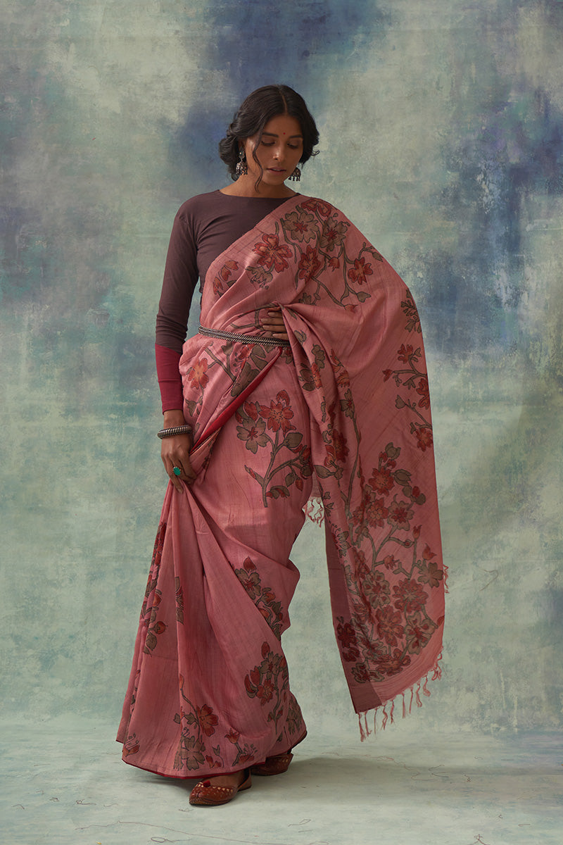 'Garvita' Kalamkari Pure Tussar Silk Sari
