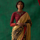 Pauravi' Kalamkari with Zari Pure Kanjivaram Silk Sari