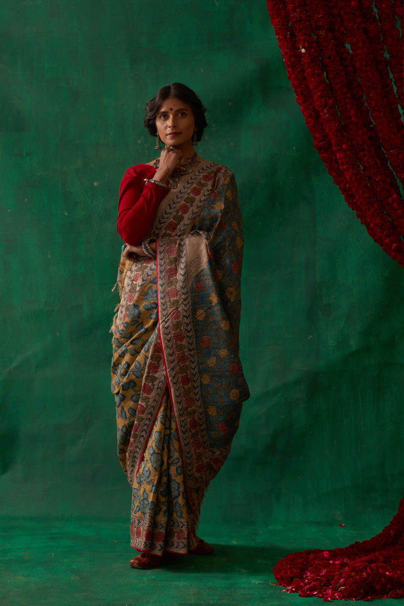 Mugdha' Kalamkari Pure Tussar Silk Sari