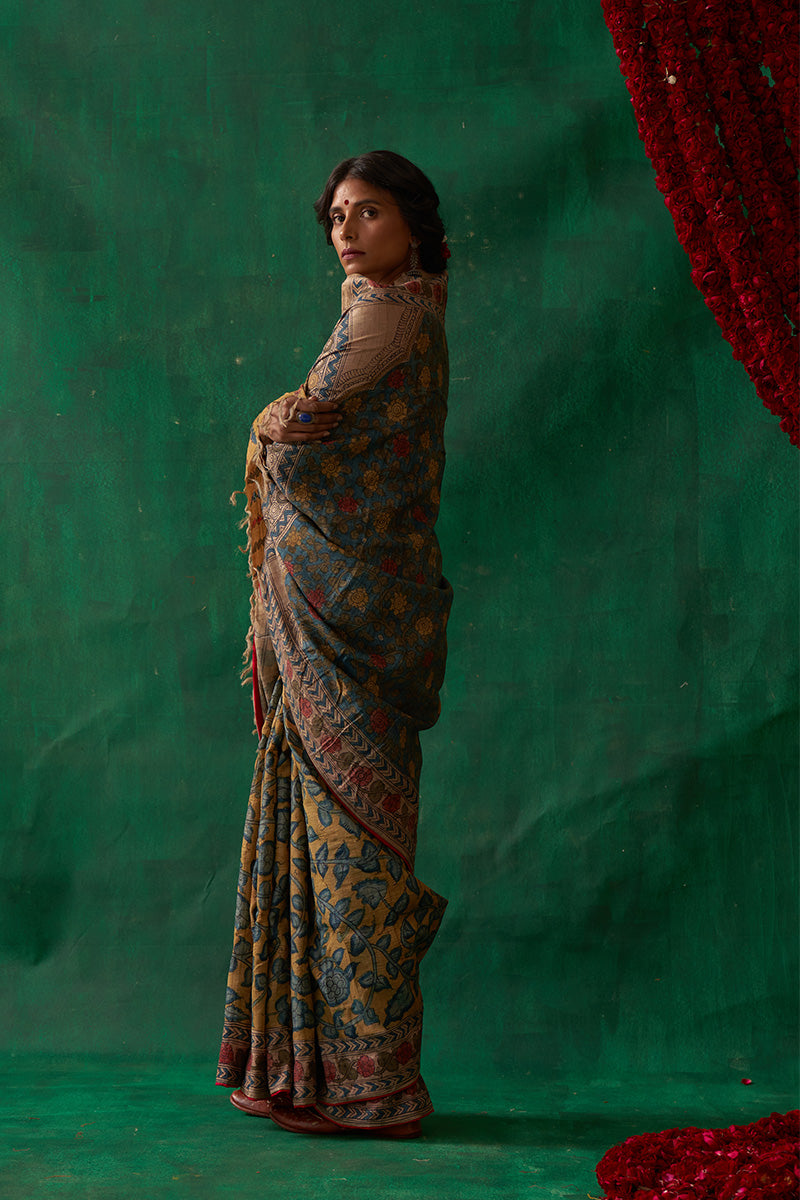Mugdha' Kalamkari Pure Tussar Silk Sari