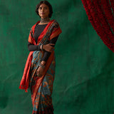 Uttama' Kalamkari with Zari Pure Pochampally Ikat Silk Sari