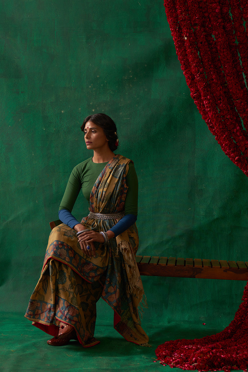 Mohini' Kalamkari Pure Tussar Silk Sari