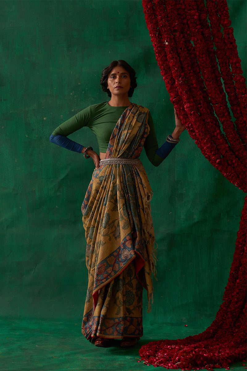 Mohini' Kalamkari Pure Tussar Silk Sari