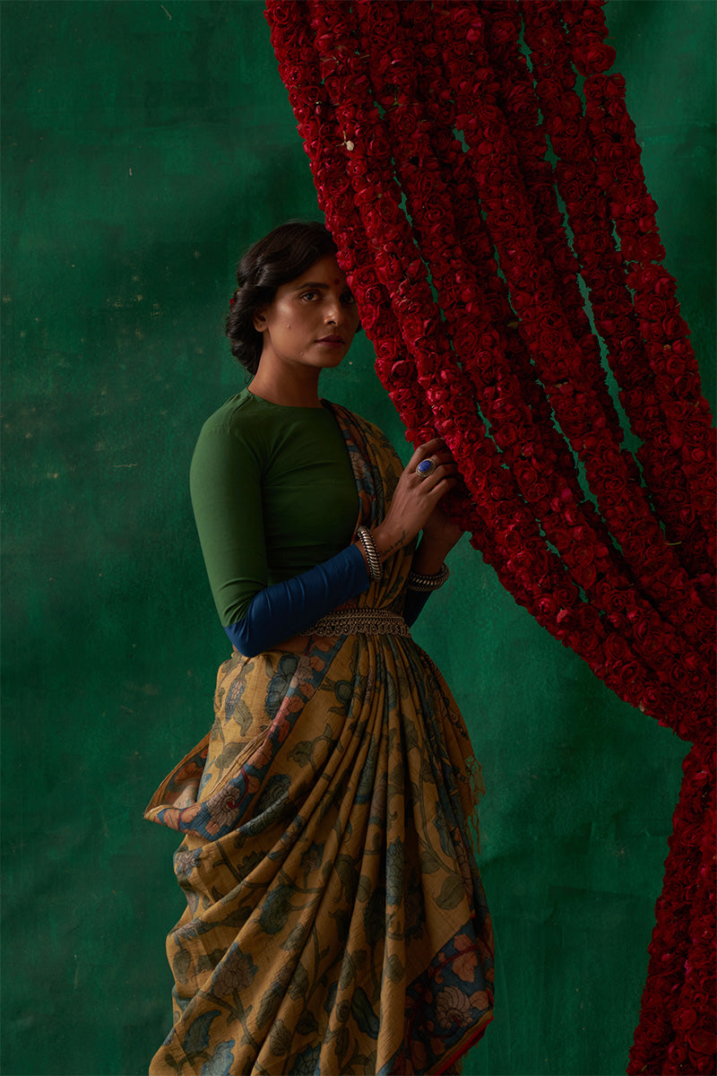 Mohini' Kalamkari Pure Tussar Silk Sari