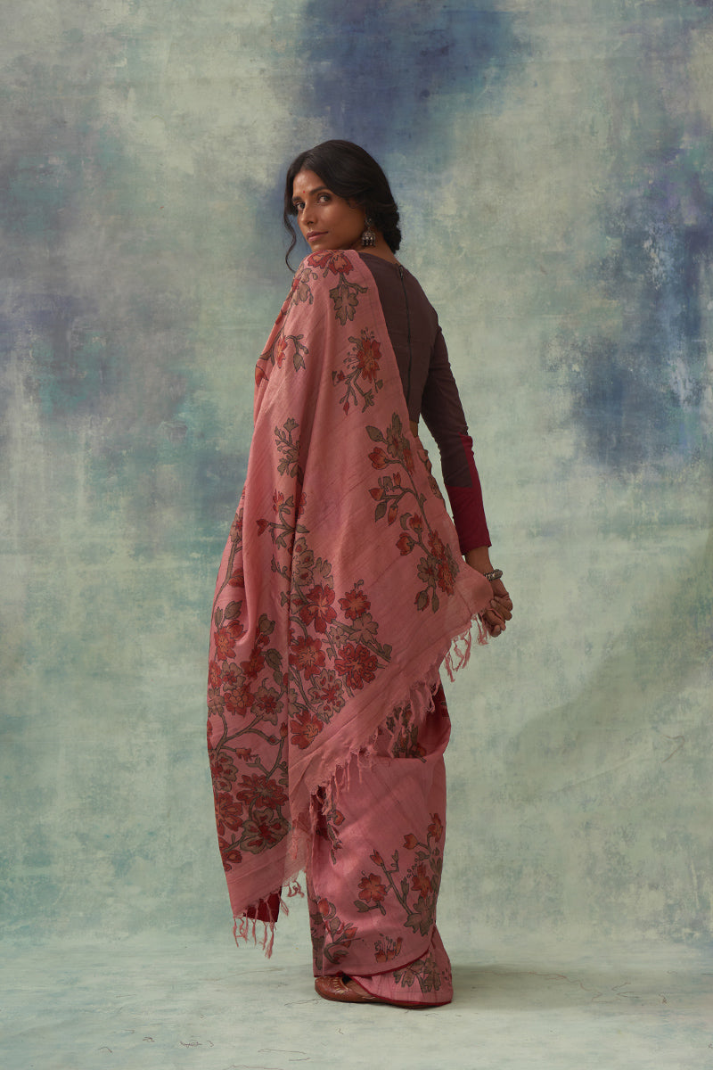 'Garvita' Kalamkari Pure Tussar Silk Sari