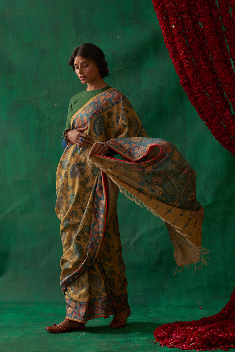 Mohini' Kalamkari Pure Tussar Silk Sari