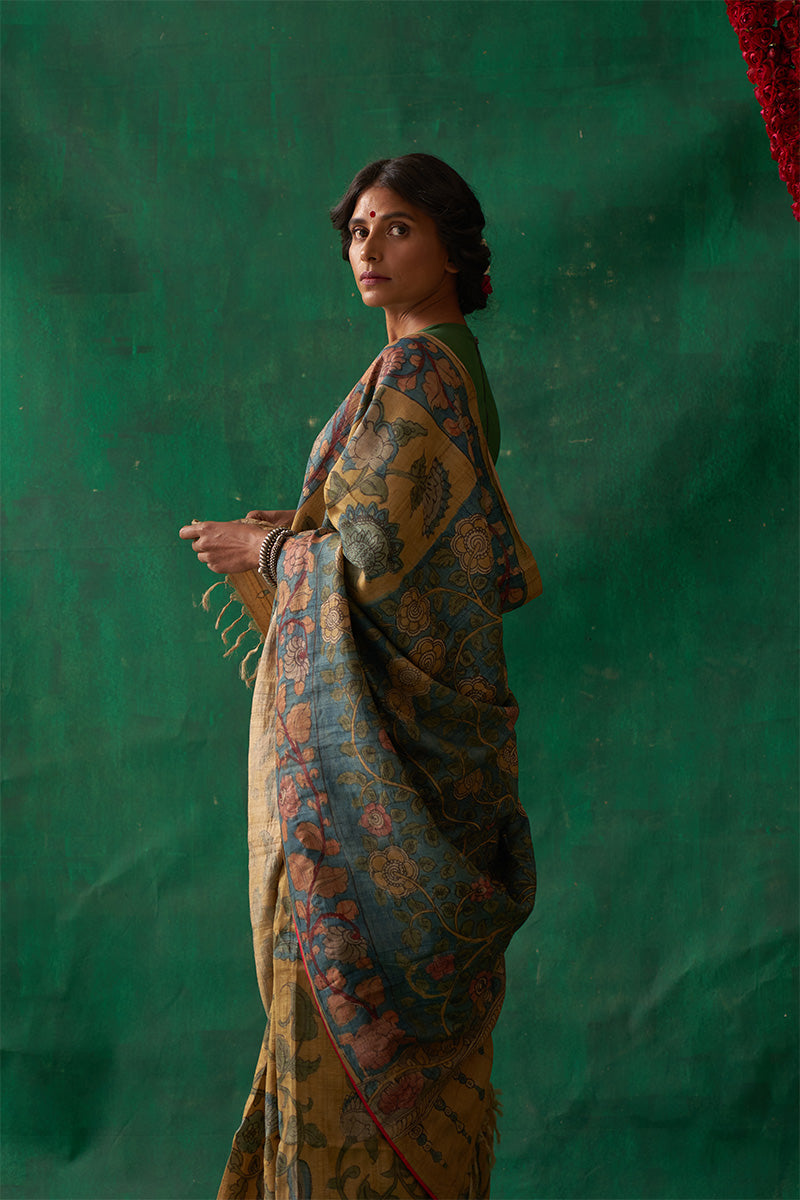 Mohini' Kalamkari Pure Tussar Silk Sari