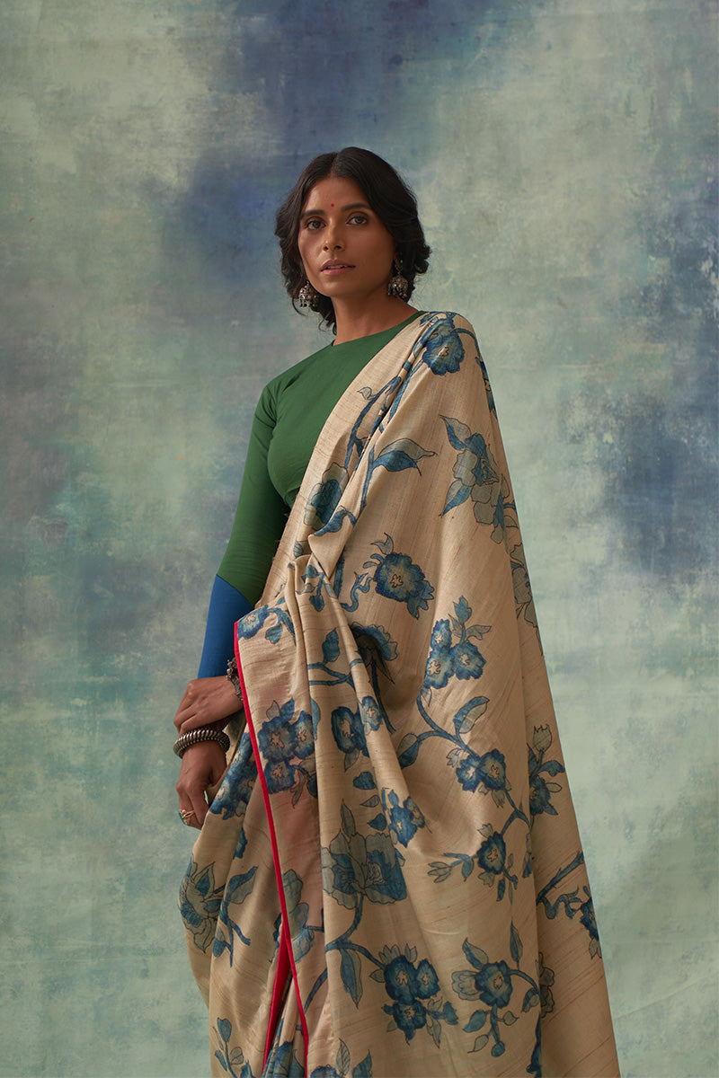 'Mudita' Kalamkari Pure Tussar Silk Sari