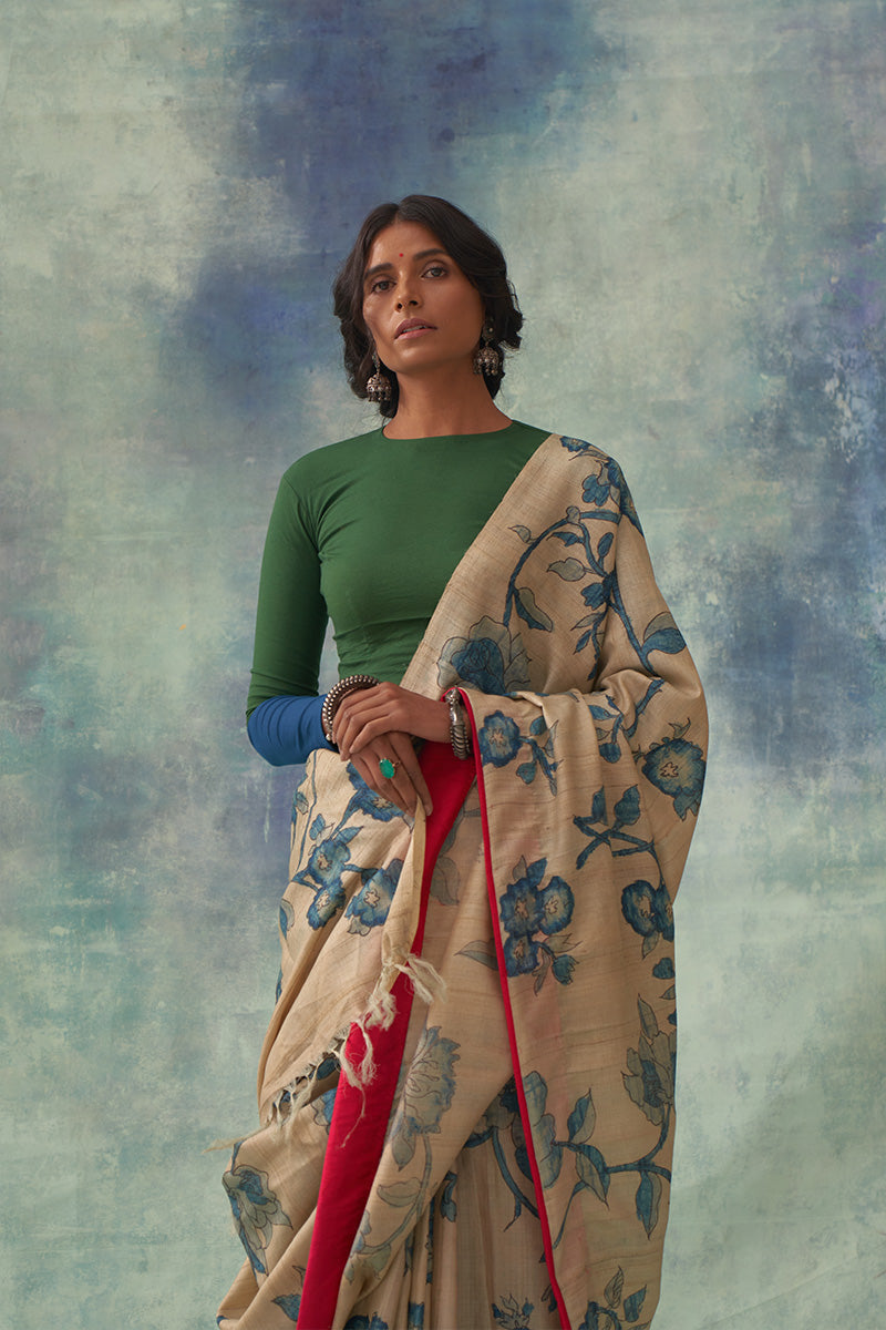 'Mudita' Kalamkari Pure Tussar Silk Sari