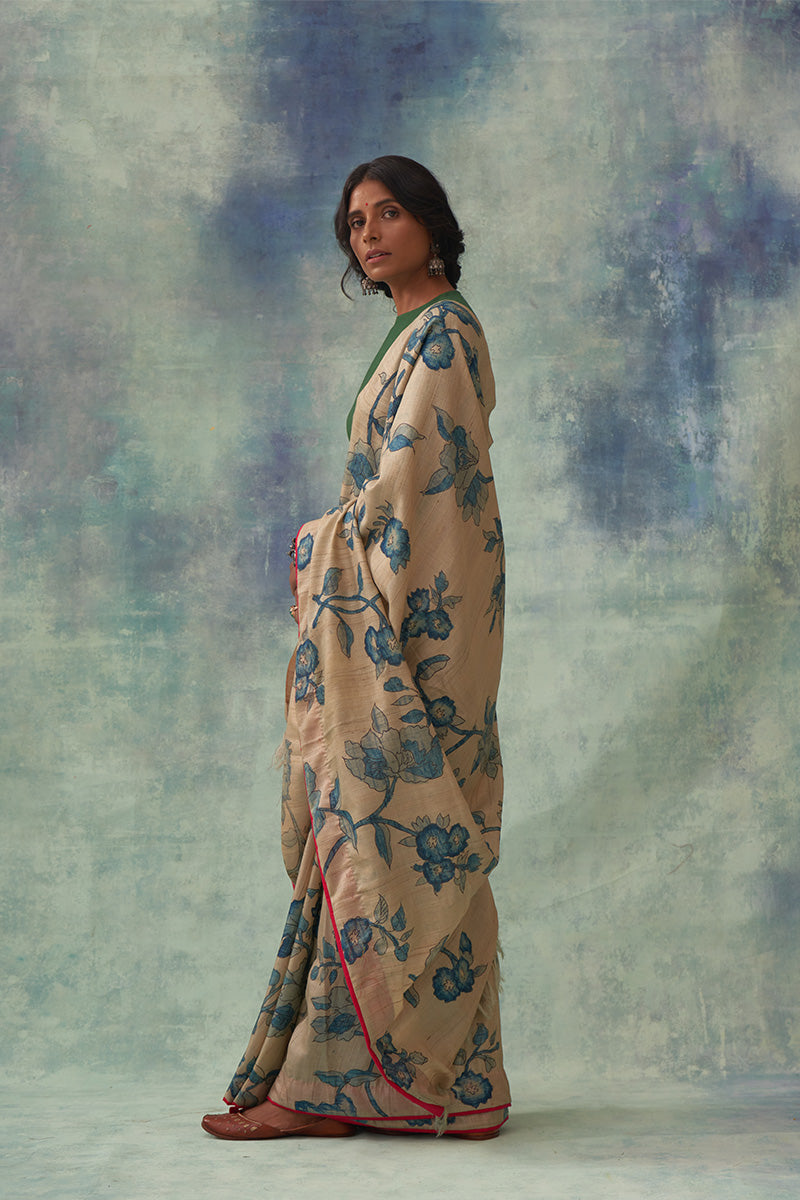 'Mudita' Kalamkari Pure Tussar Silk Sari