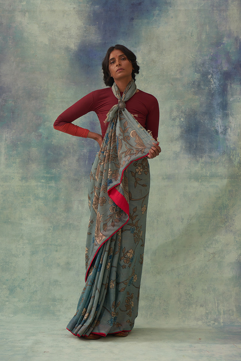'Kaumudi' Kalamkari Pure Kanjivaram Silk Sari