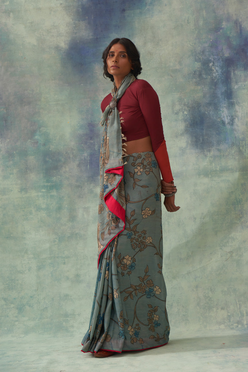 'Kaumudi' Kalamkari Pure Kanjivaram Silk Sari