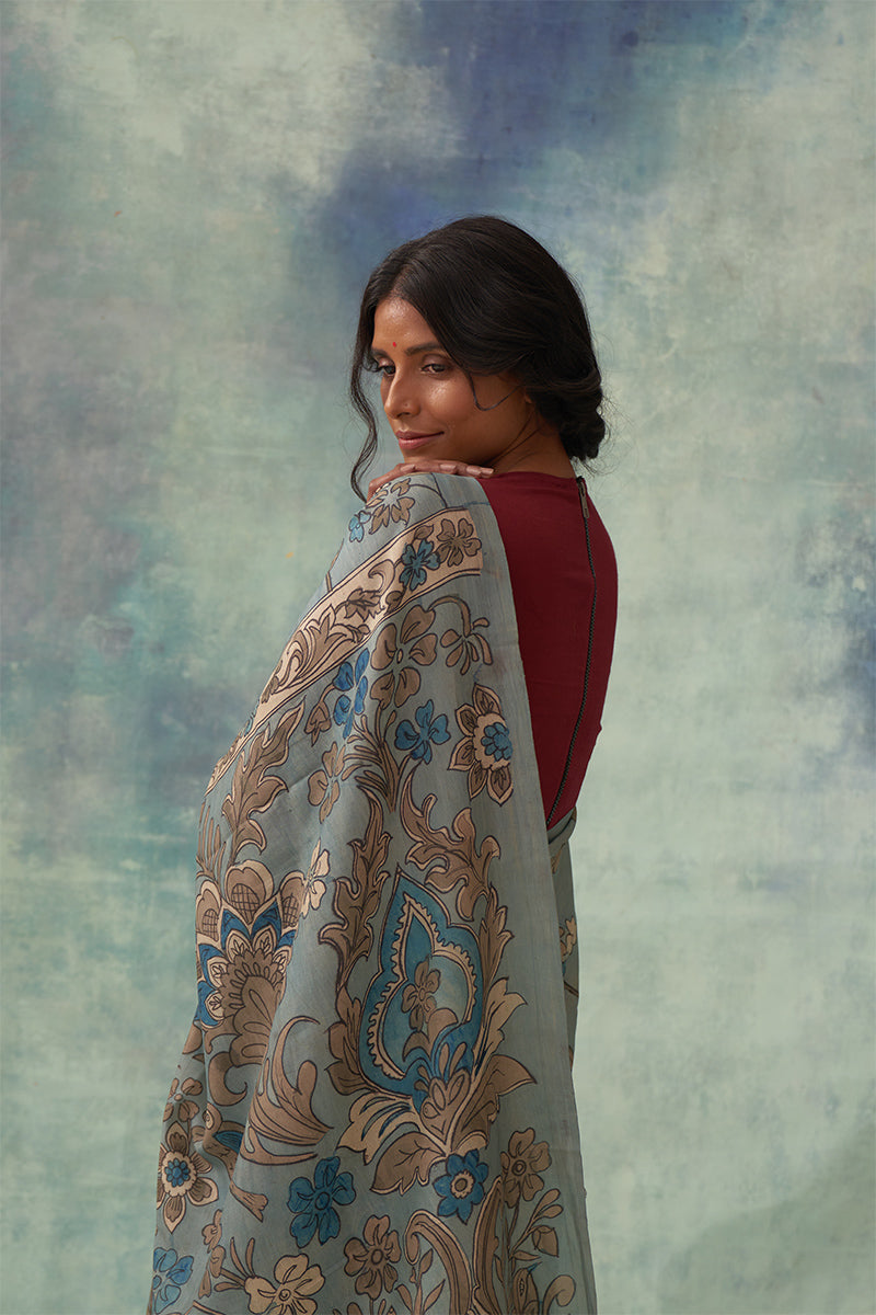'Kaumudi' Kalamkari Pure Kanjivaram Silk Sari