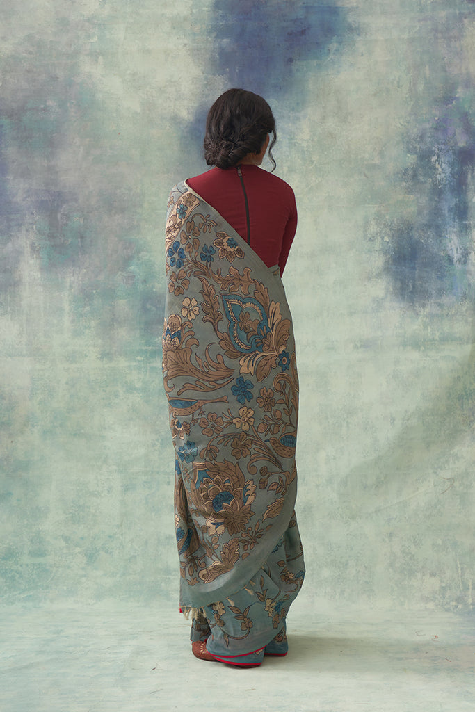 'Kaumudi' Kalamkari Pure Kanjivaram Silk Sari