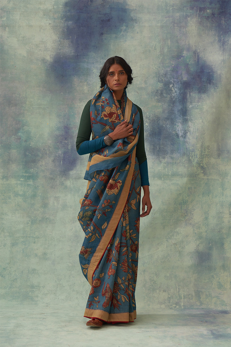 'Tilak' Kalamkari Pure Kanjivaram Silk Sari
