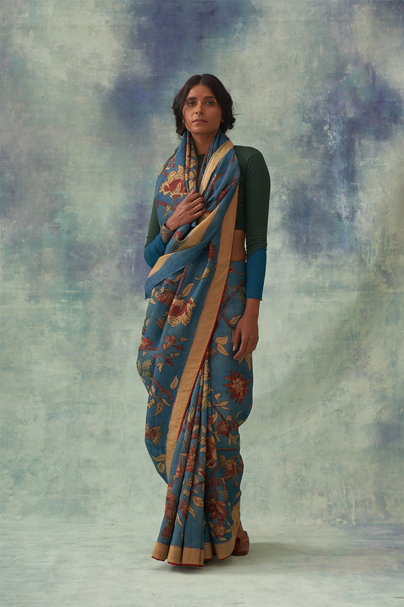 'Tilak' Kalamkari Pure Kanjivaram Silk Sari