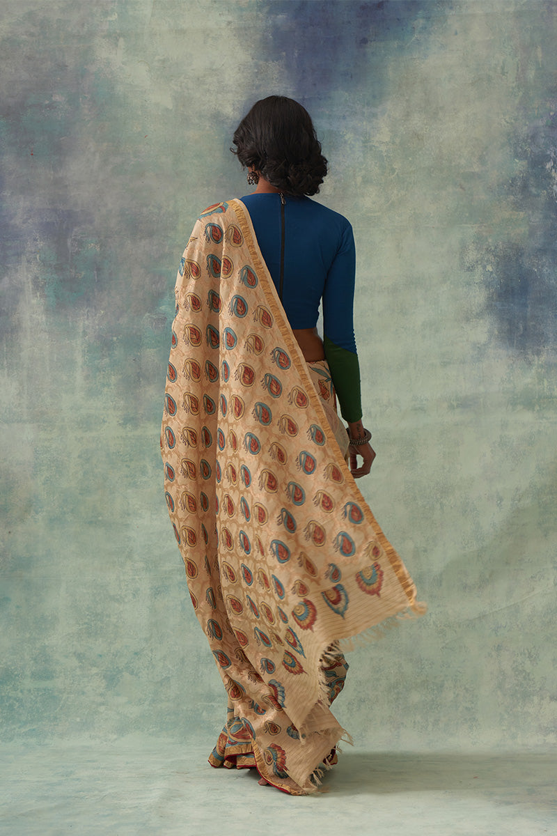 'Pragalbha' Kalamkari with Zari Pure Banarasi Silk Sari
