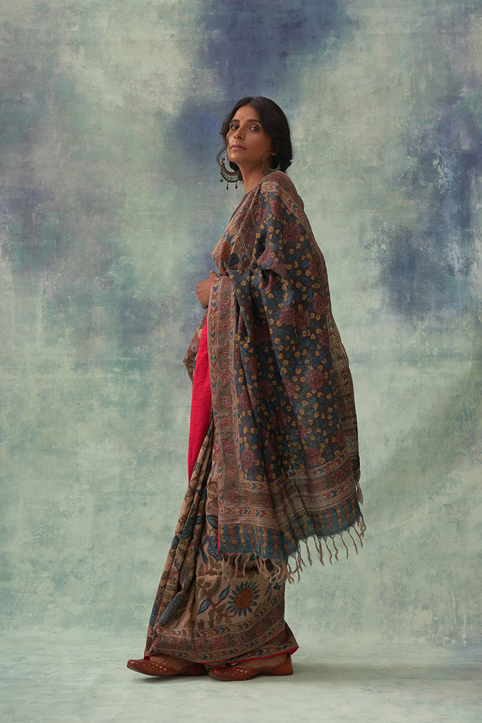 'Chandan' Kalamkari Pure Tussar Silk Sari