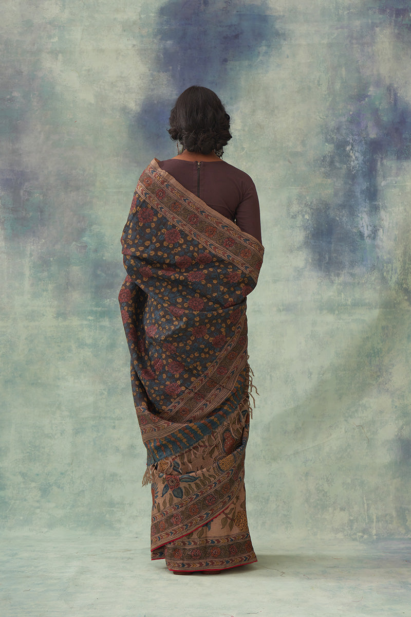 'Chandan' Kalamkari Pure Tussar Silk Sari
