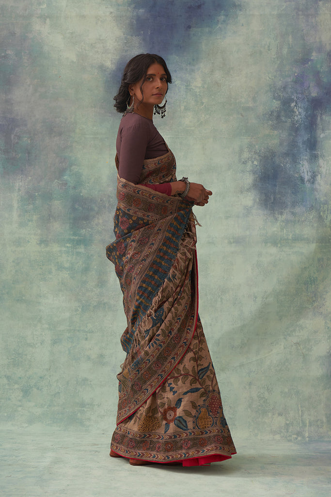 'Chandan' Kalamkari Pure Tussar Silk Sari