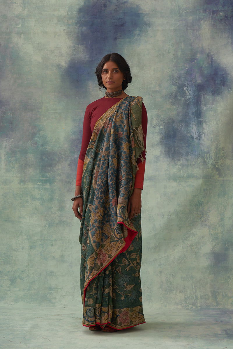 'Shankhini' Kalamkari Pure Tussar Silk Sari